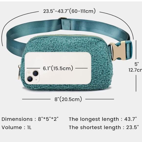 VNVM Sherpa Belt Bag, Fleece Fanny Packs Green Waist Bag w/ Adjustable Strap New - Picture 8 of 12